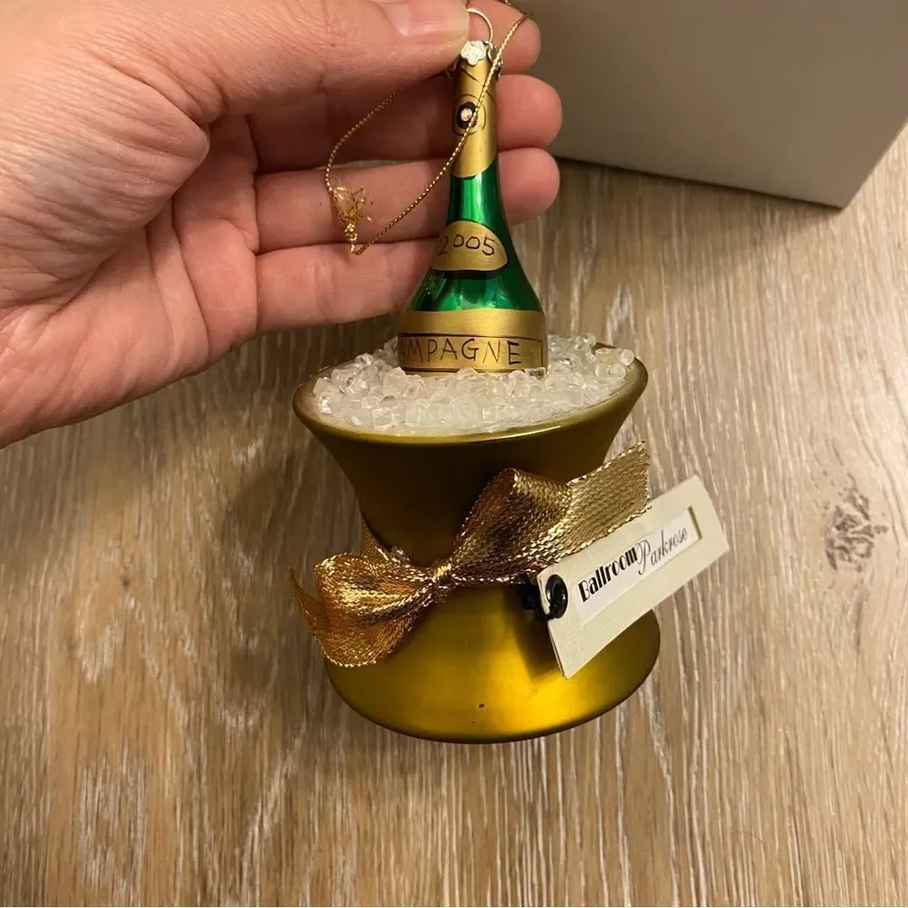 Christmas Vintage blown Glass holiday ornament champagne bucket bottle 2005 5”